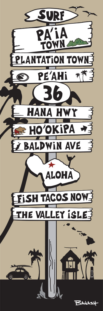 PA'IA TOWN ~ HANA HWY 36 ~ BALDWIN AVE ~ SIGN POST ~ 1:3