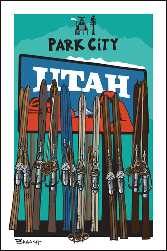 PARK CITY ~ UTAH ~ WELCOME SIGN ~ VINTAGE SKIIS ~ 2:3