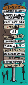 PHOENIX MOUNTAIN PRESERVE ~ ARIZONA PEAKS TRAILS ~ SIGN POST ~ 8x24