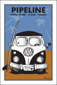 PIPELINE ~ NORTH SHORE ~ O'AHU ~ HAWAI'I ~ SIMPLE SURF BUS GRILL ~ SAND LINES ~ 12x18