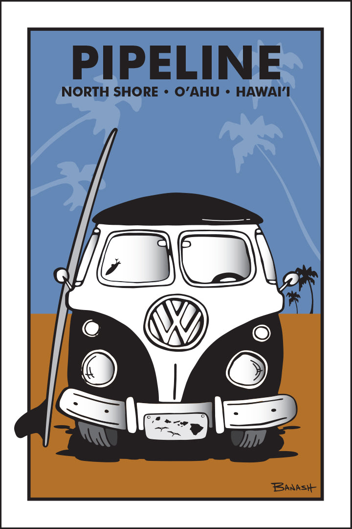 PIPELINE ~ NORTH SHORE ~ O'AHU ~ HAWAI'I ~ SIMPLE SURF BUS GRILL ~ SAND LINES ~ 12x18