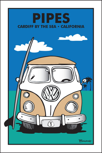 PIPES ~ CARDIFF BY THE SEA ~ CALIFORNIA ~ SIMPLE SURF BUS GRILL ~ DANDELION ~ 12x18