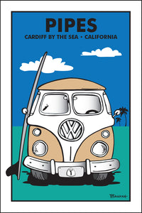 PIPES ~ CARDIFF BY THE SEA ~ CALIFORNIA ~ SIMPLE SURF BUS GRILL ~ DANDELION ~ 12x18