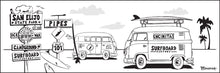 Load image into Gallery viewer, PIPES ~ CARDIFF BY THE SEA ~ SIGN POST ~ SURFBOARD FACTORY ~ SURF BUSES ~ 1:3