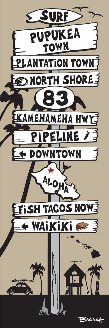 PUPUKEA SURF TOWN ~ HWY 83 ~ O'AHU ~ SIGN POST ~ 1:3