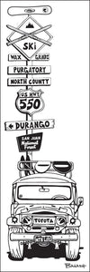 PURGATORY ~ DURANGO ~ SKI BOARD LAND CRUISER GRILL ~ SKI XING ~ SIGN POST ~ 8x24