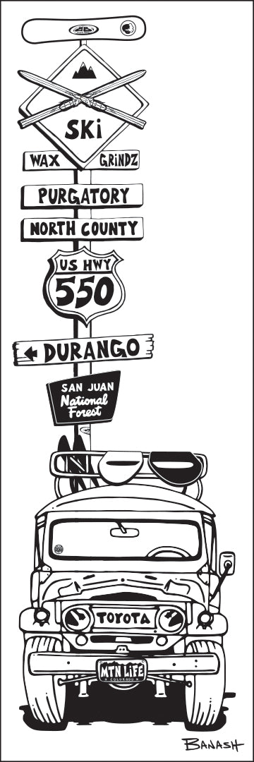 PURGATORY ~ DURANGO ~ SKI BOARD LAND CRUISER GRILL ~ SKI XING ~ SIGN POST ~ 8x24