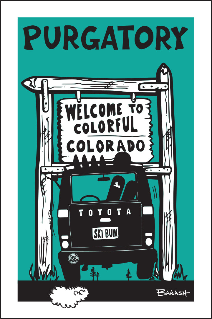 PURGATORY ~ SKI LAND CRUISER TAIL AIR ~ WELCOME TO COLORADO SIGN ~ 12x18