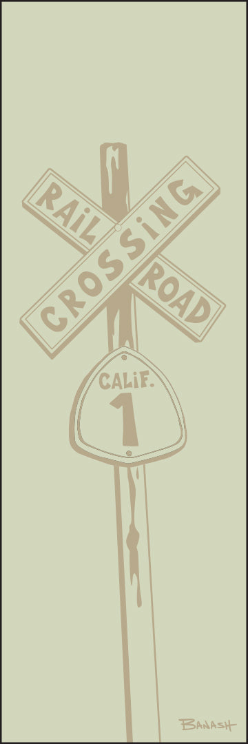 CALIF. ~ RAILROAD CROSSING ~ OLD HWY 1 ~ DRIFTWOOD ~ 8x24