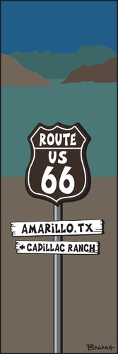 ROUTE 66 ~ AMARILLO TOWN ~ SCENIC VIEW ROAD ~ SIGN POST ~ 8x24