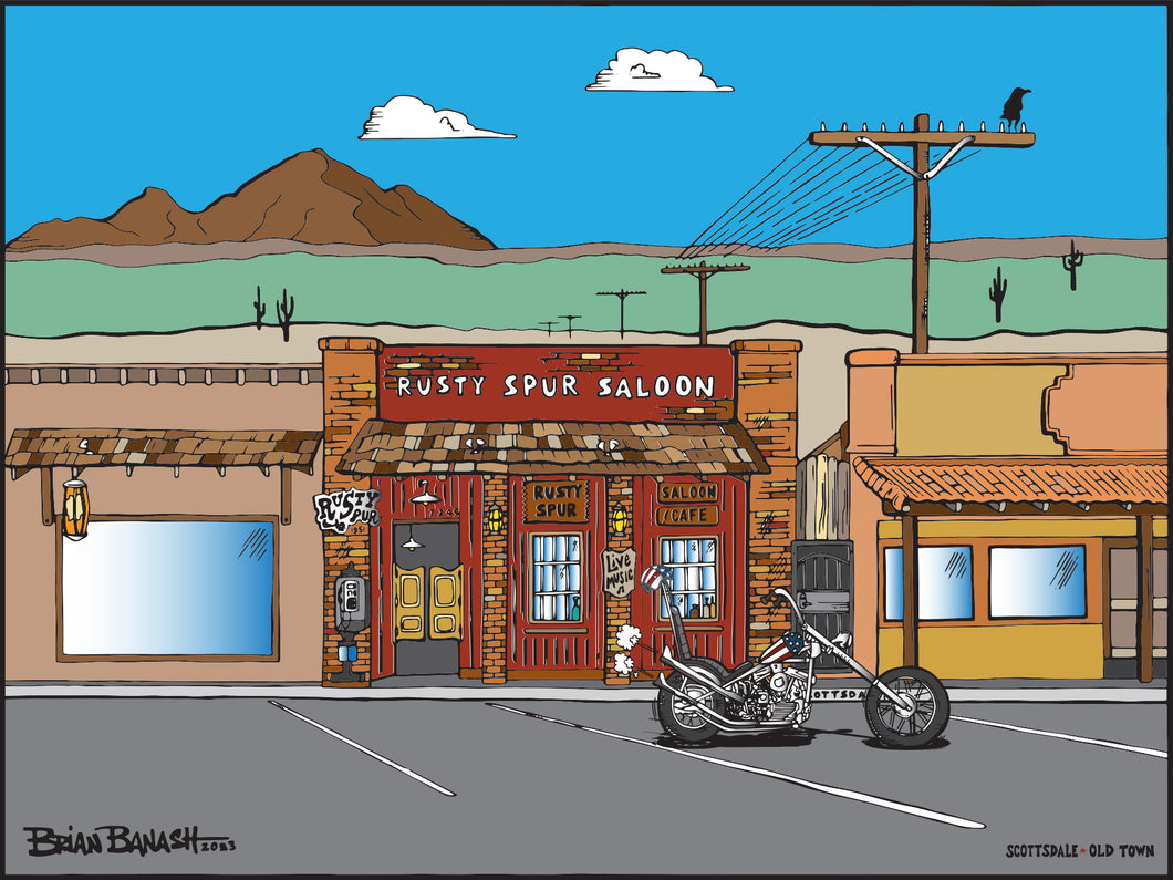 RUSTY SPUR SALOON ~ SCOTTSDALE ~ OLD TOWN ~ EASY RIDER CHOPPER ~ 16x20