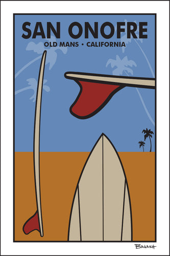 SAN ONOFRE ~ OLD MANS ~ CALIFORNIA ~ RED FIN SURFBOARD VIEWS ~ SAND LINES ~ 12x18