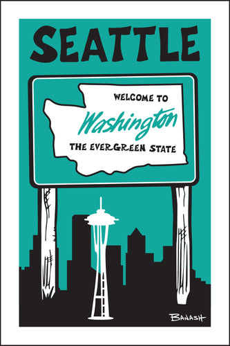 SEATTLE ~ WELCOME SIGN ~ SPACE NEEDLE ~ 12x18