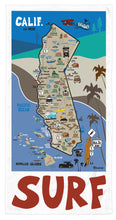 Load image into Gallery viewer, STONE GREMMY SURF ~ CALIFORNIA SURF MAP ~ BEACH TOWEL ~ 30x60