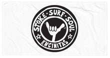 Load image into Gallery viewer, STONE GREMMY SURF ~ STOKE SURF SOUL ~ ENCINITAS ~ SHAKA ~ BEACH TOWEL ~ 30x60