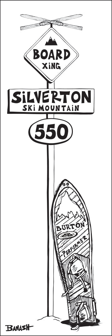 SILVERTON SKI MOUNTAIN ~ BOARD XING ~ SNOWBOARD ~ SIGN POST ~ 8x24