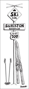 SILVERTON SKI XING ~ VINTAGE SKIIS ~ HWY 550 ~ SIGN POST ~ 8x24