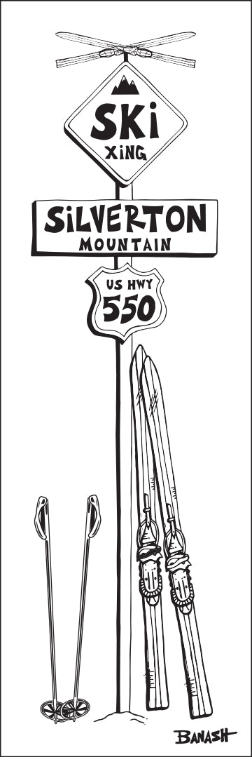 SILVERTON SKI XING ~ VINTAGE SKIIS ~ HWY 550 ~ SIGN POST ~ 8x24