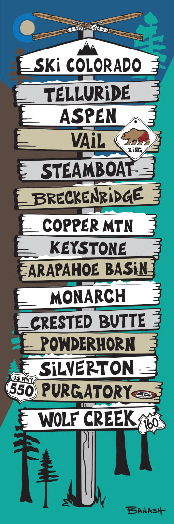 SKI COLORADO ~ SKI MOUNTAINS ~ SIGN POST ~ 1:3