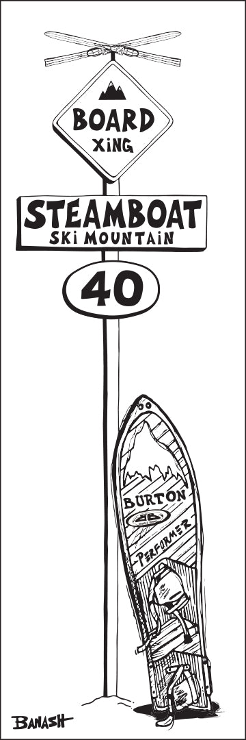 STEAMBOAT SKI MOUNTAIN ~ BOARD XING ~ SNOWBOARD ~ SIGN POST ~ 8x24