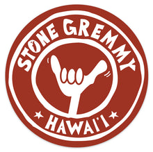 Load image into Gallery viewer, STONE GREMMY SURF ~ HAWAI'I ~ SHAKA ~ STICKER ~ 4" ~ SET OF 10
