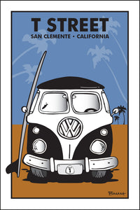 T STREET ~ SAN CLEMENTE ~ CALIFORNIA ~ SIMPLE SURF BUS GRILL ~ SAND LINES ~ 12x18