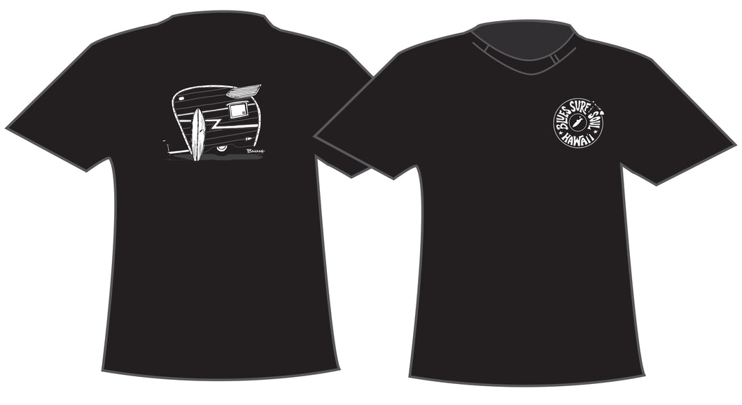 TEAR DROP CAMPER ~ SURFBOARD ~ HAWAI'I ~ GRAPHIC T-SHIRT