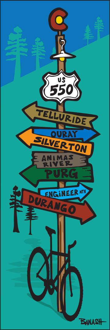 TELLURIDE ~ DURANGO ~ HWY 550 ~ SIGN POST ~ MOUNTAIN BIKE ~ SEAFOAM ~ 1:3
