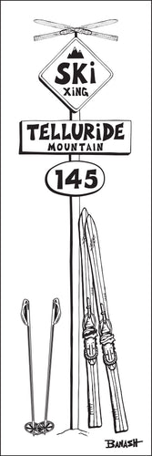 TELLURIDE MOUNTAIN ~ SKI XING ~ VINTAGE SKIIS ~ SIGN POST ~ 8x24