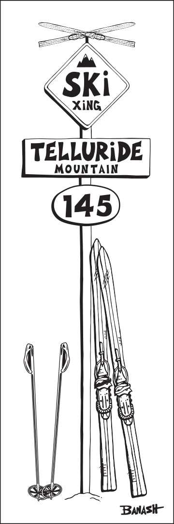 TELLURIDE MOUNTAIN ~ SKI XING ~ VINTAGE SKIIS ~ SIGN POST ~ 8x24
