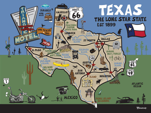 TEXAS ~ DESTINATIONS MAP ~ THE LONE STAR STATE ~ 16x20