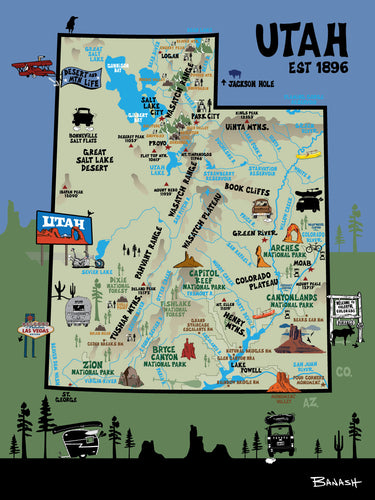 UTAH ~ NATIONAL PARKS ~ DESTINATIONS MAP ~ 3:4