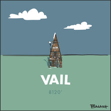 Load image into Gallery viewer, VAIL MOUNTAIN ~ 8120' ~ A FRAME HUT ~ VINTAGE SKIIS ~ 1:1