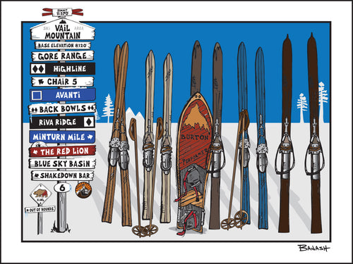 VAIL MOUNTAIN ~ SIGN POST ~ VINTAGE SKIIS ~ SNOWBOARD ~ 3:4