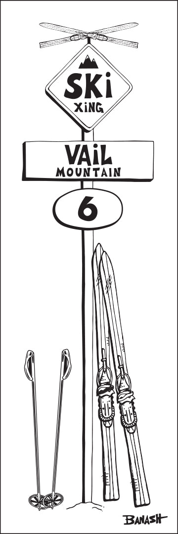 VAIL MOUNTAIN ~ SKI XING ~ VINTAGE SKIIS ~ SIGN POST ~ 8x24