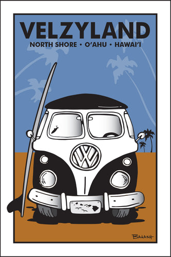 VELZYLAND ~ O'AHU ~ HAWAI'I ~ SIMPLE SURF BUS GRILL ~ SAND LINES ~ 12x18