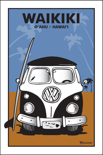 WAIKIKI ~ O'AHU ~ HAWAI'I ~ SIMPLE SURF BUS GRILL ~ SAND LINES ~ 12x18