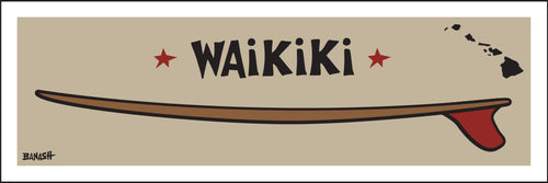 WAIKIKI ~ OAHU ~ RED FIN ~ SURFBOARD ~ 8x24