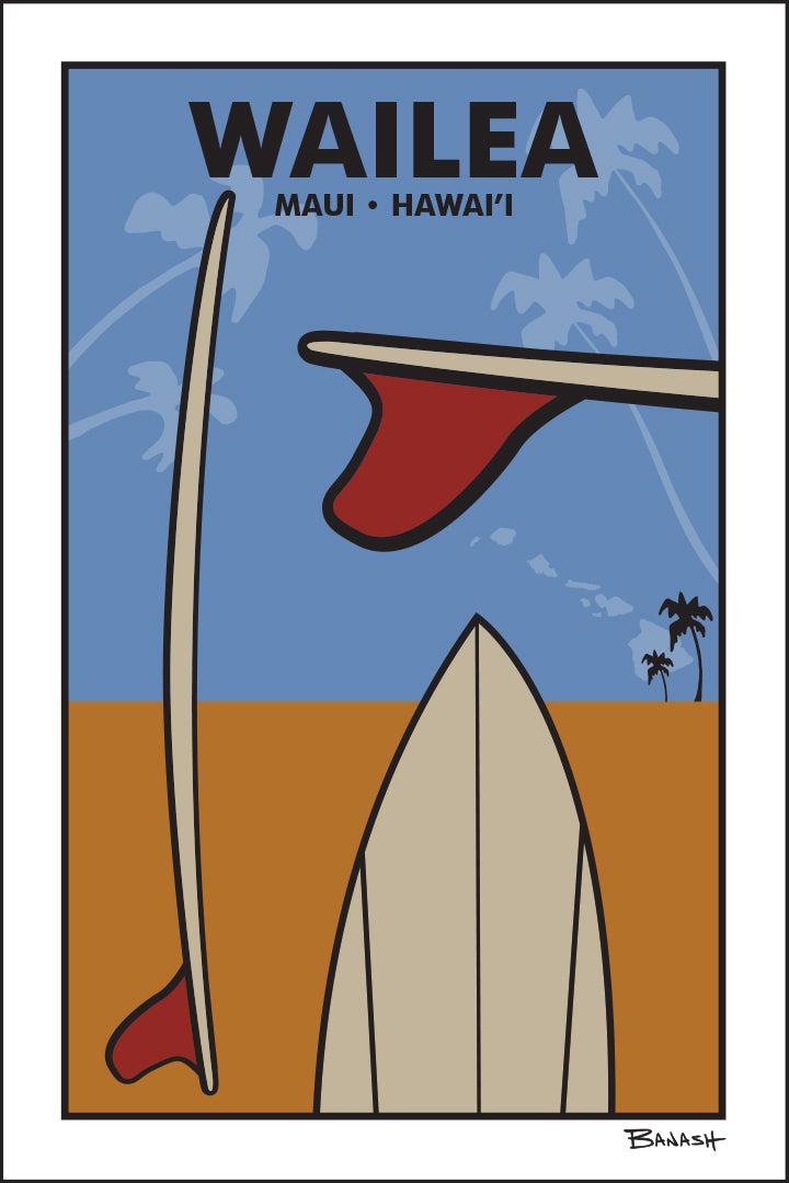 WAILEA ~ MAUI ~ HAWAI'I ~ RED FIN SURFBOARD VIEWS ~ SAND LINES ~ 12x18