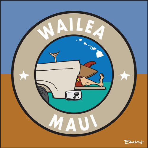 WAILEA ~ MAUI ~ TAILGATE SURF GREM ~ ROUND ~ SAND SKY ~ 12x12
