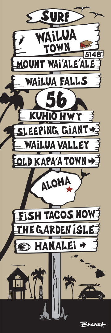 WAILUA TOWN ~ KUHIO HWY 56 ~ KAUA'I ~ SIGN POST ~ 8x24