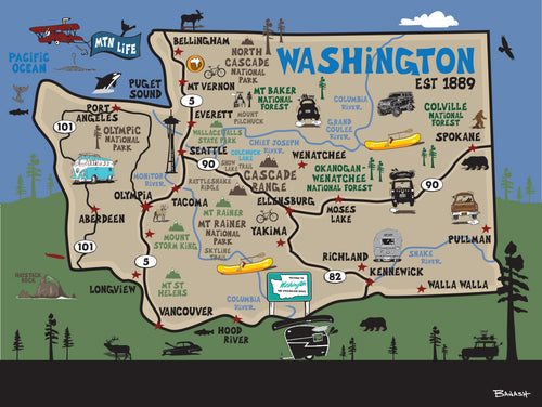 WASHINGTON STATE ~ DESTINATIONS MAP ~ 3:4
