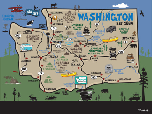 WASHINGTON STATE ~ DESTINATIONS MAP ~ 3:4