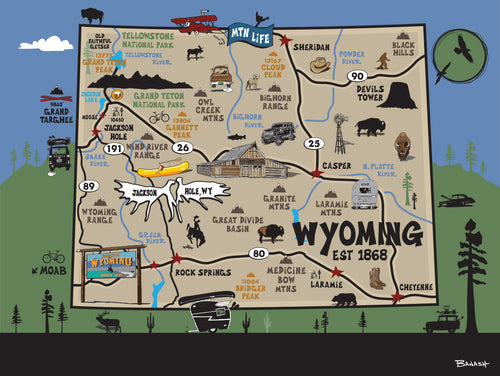 WYOMING ~ DESTINATIONS MAP ~ 3:4