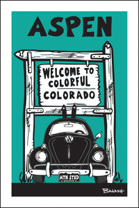 ASPEN ~ WELCOME SIGN ~ SKI BUG GRILL ~ 12x18