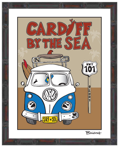 CARDIFF BY THE SEA ~ VW BUS GRILL ~ BAMBOO FRAMED PRINT ~ 11x14