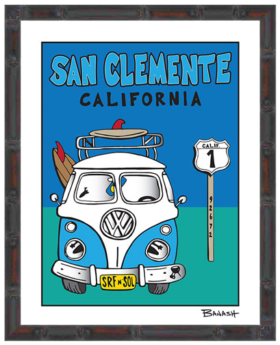 SAN CLEMENTE ~ SURF VW BUS GRILL ~ 16x20