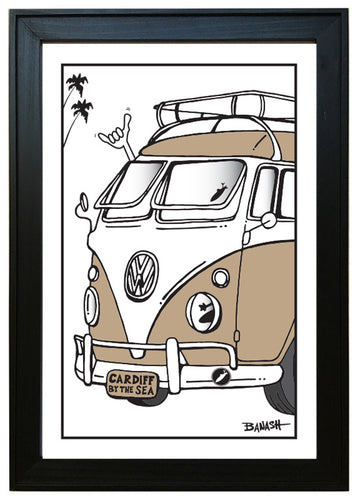 CARDIFF BY THE SEA ~ CALIF STYLE BUS ~ 12x18