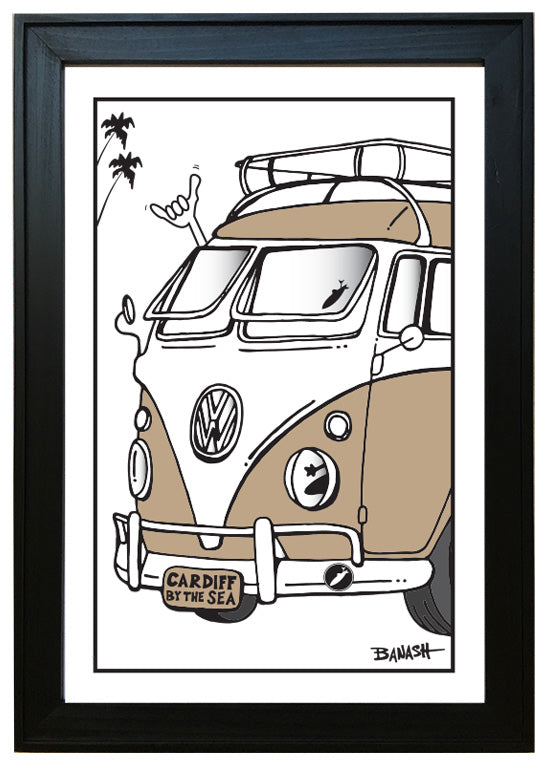 CARDIFF BY THE SEA ~ CALIF STYLE BUS ~ 12x18