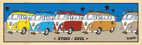 VW CALIF STYLE BUS LINE UP ~ CARDIFF BY THE SEA ~ 8x24
